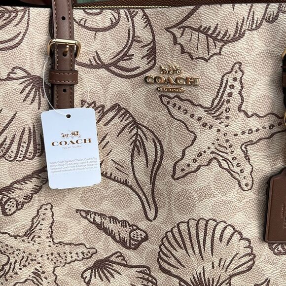 Authentic Coach Mollie Tote Bag In Signature Canvas With Shell Print Purse - Picture 4 of 13
